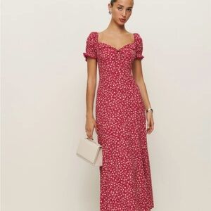 Reformation Shyla Red Floral Midi Dress Last Tango size 8